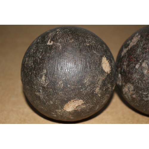 179 - 2 x Old Wooden Balls, (Possibly Old Cannon Balls?)