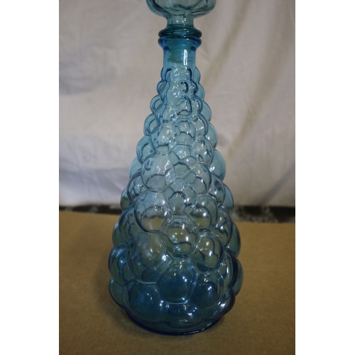 190 - Vintage Large Blue Bubble Bottle with Top Made in Italy