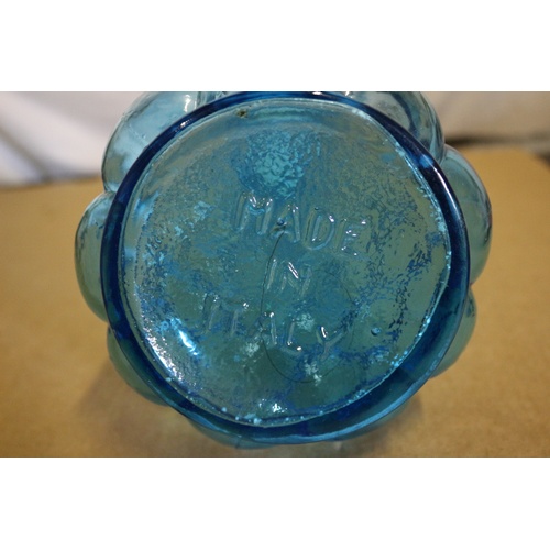 190 - Vintage Large Blue Bubble Bottle with Top Made in Italy