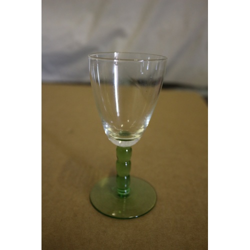 195 - Set of 6 Vintage Green Bobbin Style Stemmed Glasses