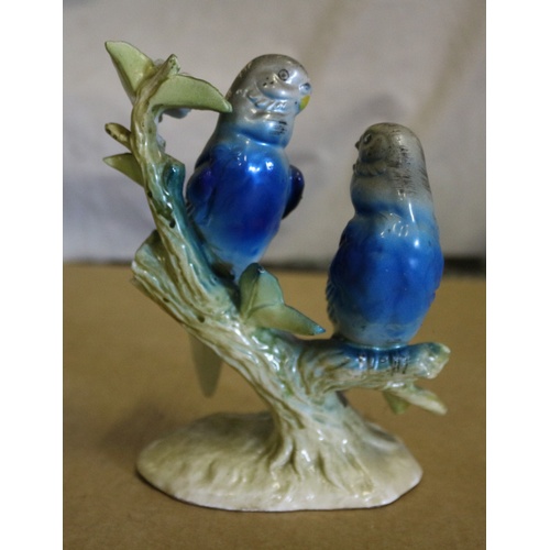 196 - Vintage Foreign Pair of Budgerigar's on a Branch Pottery Decorative Piece