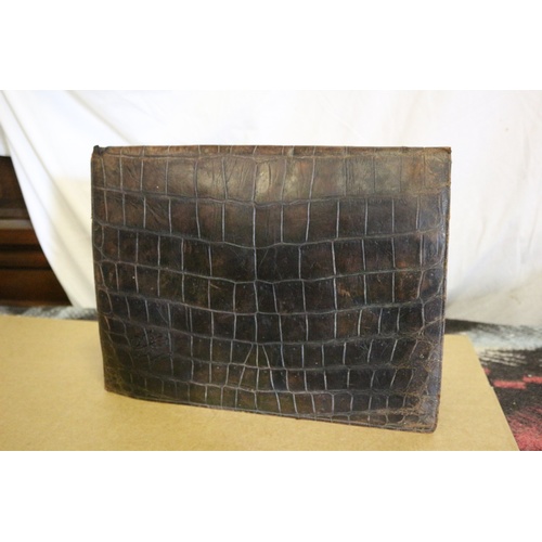 208 - Leather Crocodile Effect Vintage Document Holder with Monogram in the Bottom Left Corner