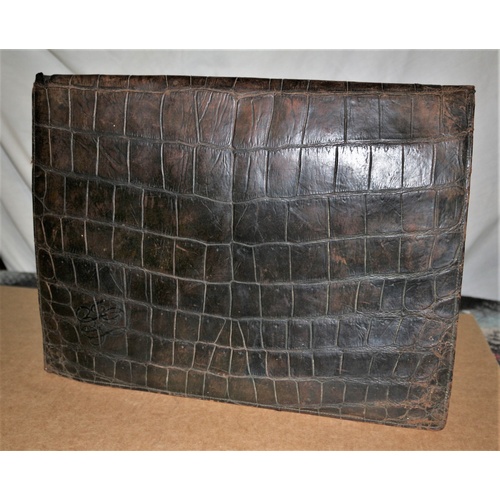 208 - Leather Crocodile Effect Vintage Document Holder with Monogram in the Bottom Left Corner