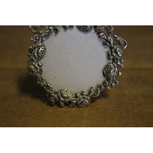 33 - Ornate Small Silver Hallmarked Circular Picture Frame - Deco Style