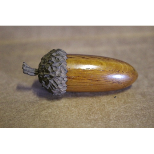 422 - Vintage Hand Carved Acorn with Removable Top and Hollowed Inner Plus Antique Buckle Top