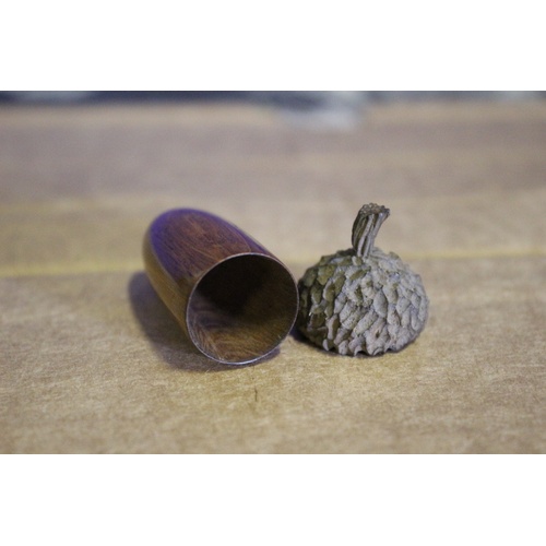 422 - Vintage Hand Carved Acorn with Removable Top and Hollowed Inner Plus Antique Buckle Top