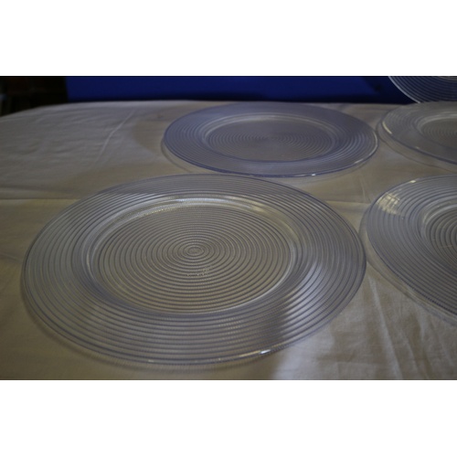 2 - Set of 5 New, Heavy, Ribbed Glass Dinner Plates