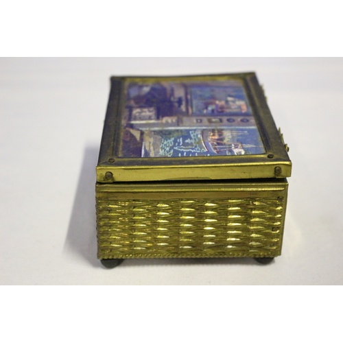 32 - Metal Plated Trinket Box with Coastal Scene Picture on the Lid