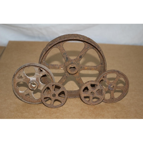 298 - Vintage or Maybe Antique Mixed Size Small Iron Trolley Wheels