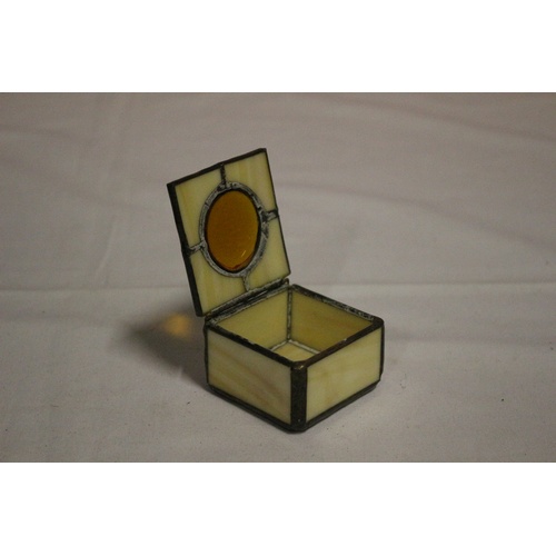 68 - Unusual Small Trinket Box with Large Glass Stone on the Lid and Possibly Enameled Inserts