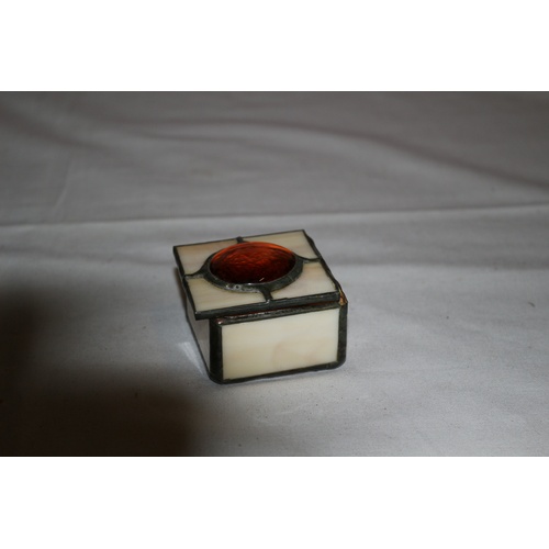 68 - Unusual Small Trinket Box with Large Glass Stone on the Lid and Possibly Enameled Inserts