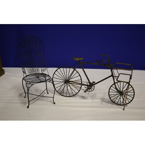 91 - Hand Crafted Metal Miniature Items, Bicycle and Garden Chair