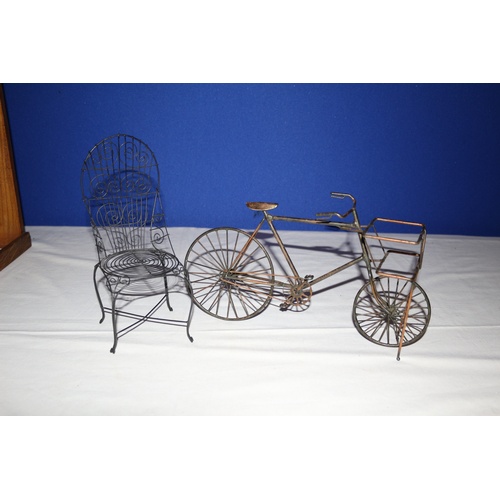 91 - Hand Crafted Metal Miniature Items, Bicycle and Garden Chair