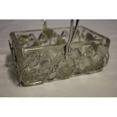 104 - 2 x Heavy Glass Items, Bon Bon Bowl and a Basket in Stainless Steel Carry Holder