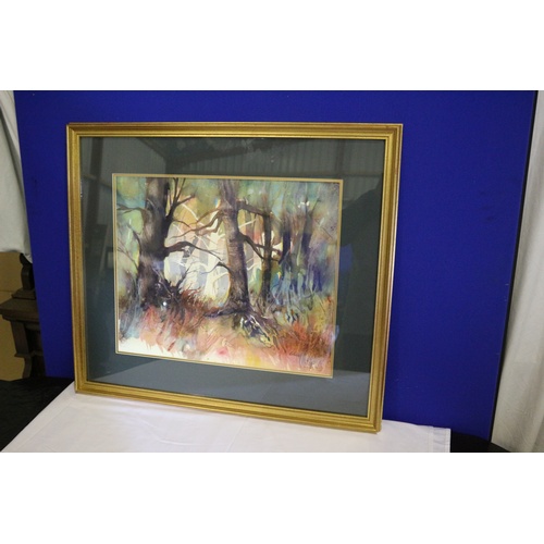 199 - Large and Impressive Mounted and Framed Abstract Watercolour Painting of a Woodland Scene - Signed B... 