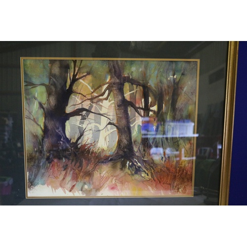 199 - Large and Impressive Mounted and Framed Abstract Watercolour Painting of a Woodland Scene - Signed B... 