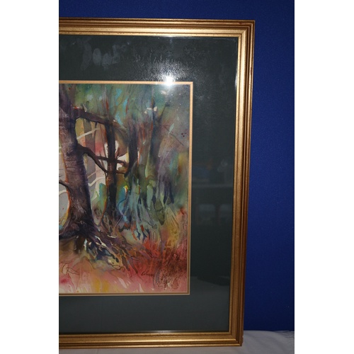 199 - Large and Impressive Mounted and Framed Abstract Watercolour Painting of a Woodland Scene - Signed B... 