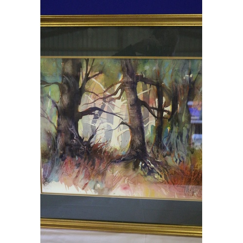 199 - Large and Impressive Mounted and Framed Abstract Watercolour Painting of a Woodland Scene - Signed B... 