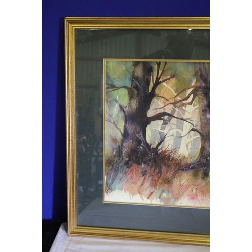 199 - Large and Impressive Mounted and Framed Abstract Watercolour Painting of a Woodland Scene - Signed B... 