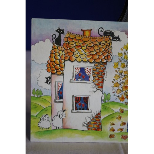 10 - Original Watercolour and Ink Painting, Cats Home IX , Signed by the Artist on the Rear