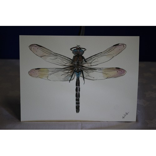 14 - Original Detailed Watercolour and Ink Painting of a Dragonfly - Signed by the Artist #1