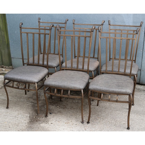 458 - Set of 6 Metal Framed and Cushioned Seat Dining Chairs