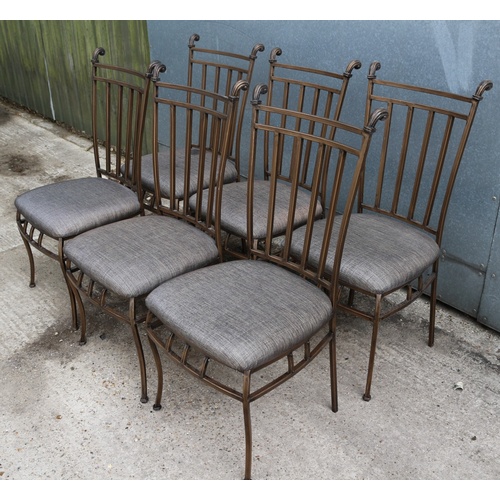 458 - Set of 6 Metal Framed and Cushioned Seat Dining Chairs