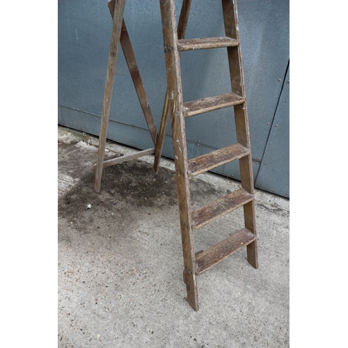 459 - Vintage 5 Rung Wooden Ladder with Shelf.