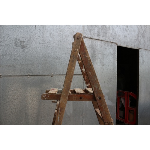 459 - Vintage 5 Rung Wooden Ladder with Shelf.