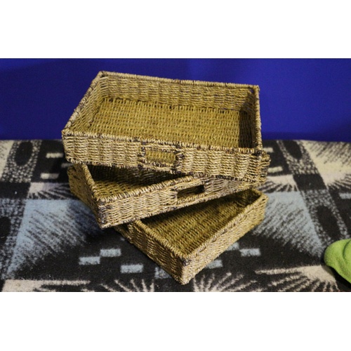 475 - Set of 3 Wicker and Metal Frame Trays