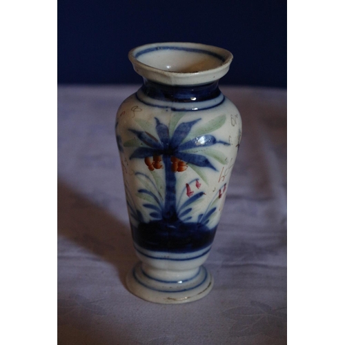 176 - Small Old Delft Vase Depicting Oriental Scene