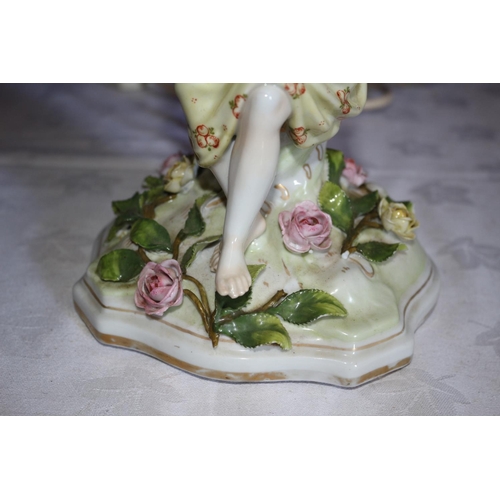 19 - Ornate Porcelain Lamp with 2 Figures and Floral Design
