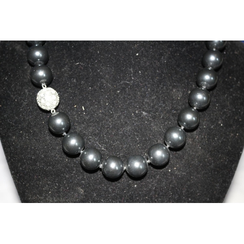 2 - Black Quartz Beads with White Metal Patterned Bead