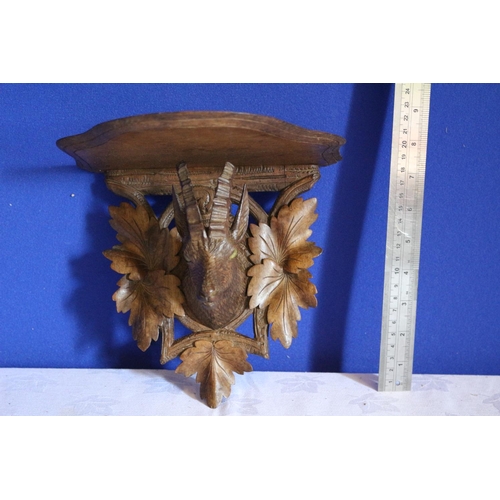 20 - Black Forest Hand Carved Deers Head Wall Shelf