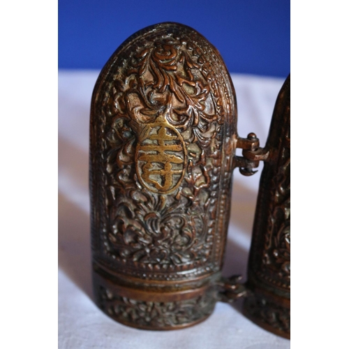 22 - Bronze Triple Oriental Figures encased in a Decorative Fold Out Design