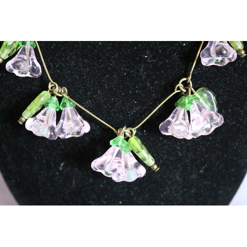 29 - Vintage Mid Century Glass Flowers and Leaves Necklace