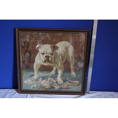 37 - Vintage Framed and Glazed Tapestry of a Bull Dog