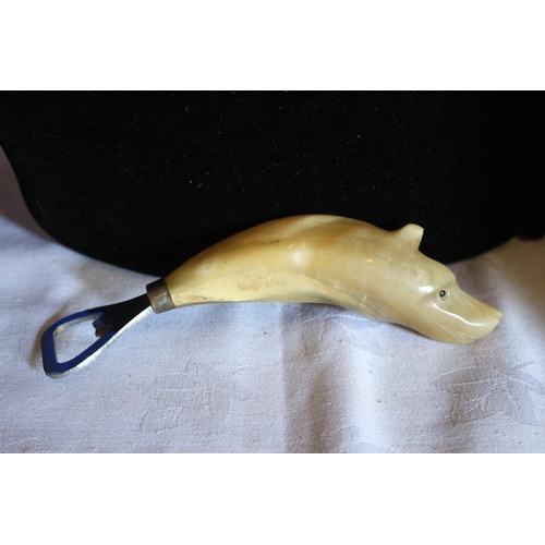 4 - Horn Handled Vintage Bottle Opener in the Shape of a Dogs Head
