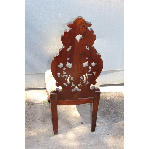 45 - Wonderful Wide Seated Thrown Style Solid Wood Chair from Burma. Gold Coloured Tinted Detailing