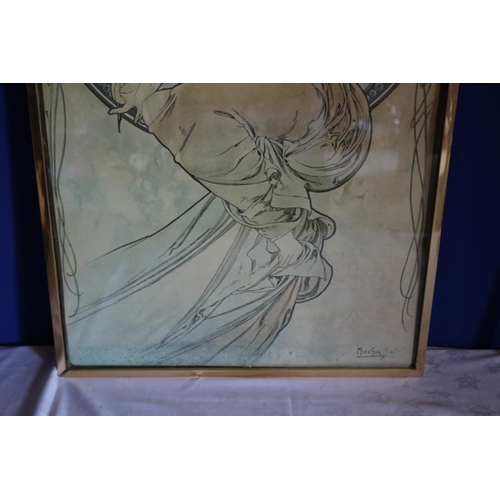50 - Original Large Vintage 1970's - Mid Century Framed and Glazed Print from Mucha