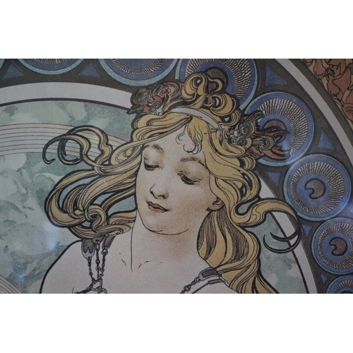 50 - Original Large Vintage 1970's - Mid Century Framed and Glazed Print from Mucha