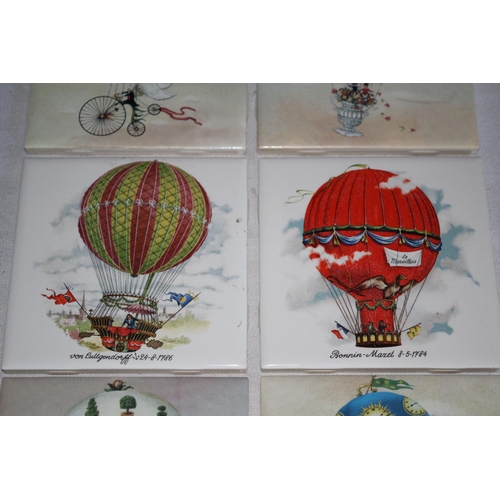 56 - Collection of Highly Detailed Wall Tiles with Pictures of Vintage Balloons