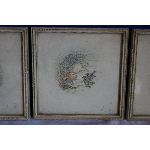 57 - Trio of  Small Beatrix Potter Hand painted on Silk Pictures