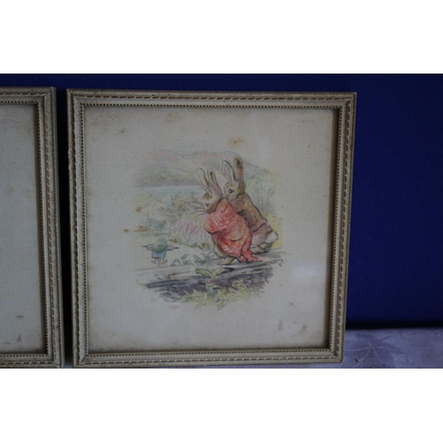 57 - Trio of  Small Beatrix Potter Hand painted on Silk Pictures