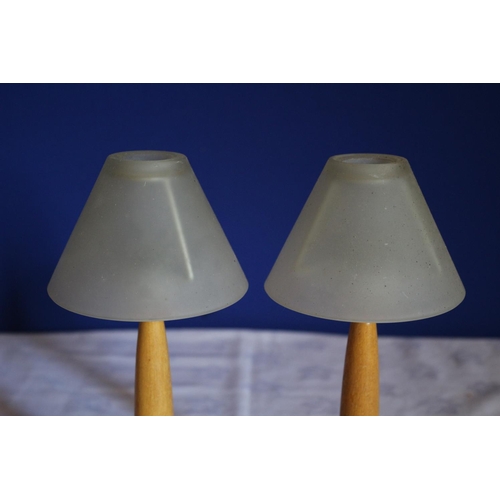 58 - Pair of Night Light Candle Lamps with Smokey Glazed Shades