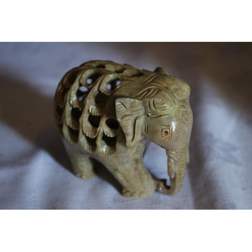 6 - Highly Ornately Carved Vintage Stone Elephant with Baby Elephant Inside