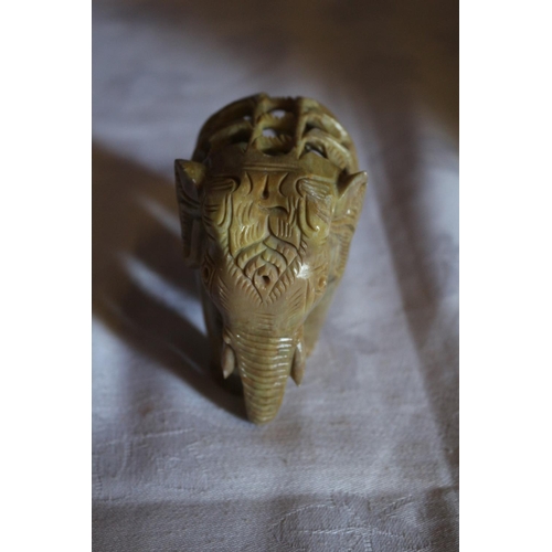 6 - Highly Ornately Carved Vintage Stone Elephant with Baby Elephant Inside