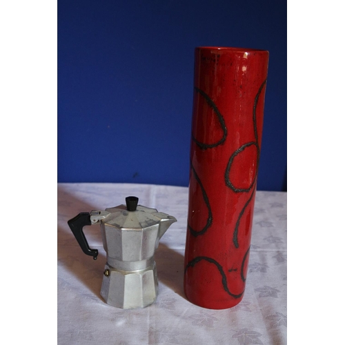 85 - John Lewis Highly Glazed, Hand Painted Tall Vase and Coffee Peculator