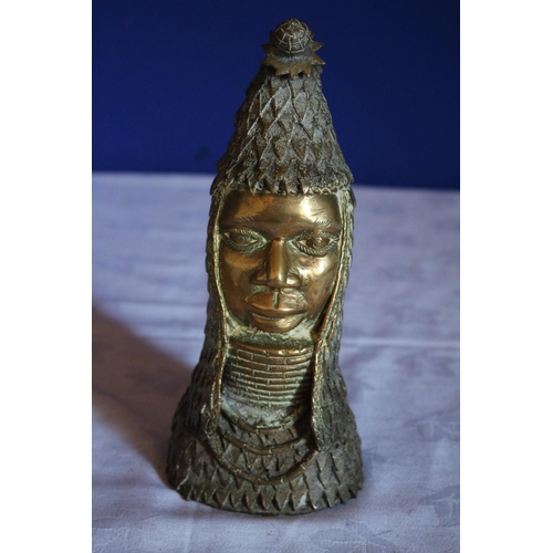 92 - Heavy Bronze  Reproduction Benin Statue Depicting African Tribal Woman with Multiple Neck Rings and ... 