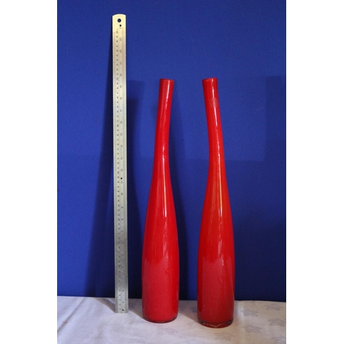 200 - Pair of Tall Glass Vases in Brilliant Red